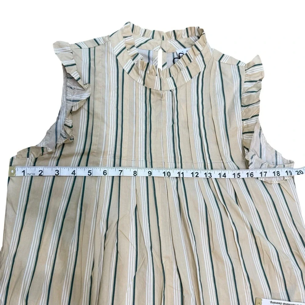 Striped Sleeveless Ruffle 100% Cotton Midi Dress Garden Party Brunch Medium